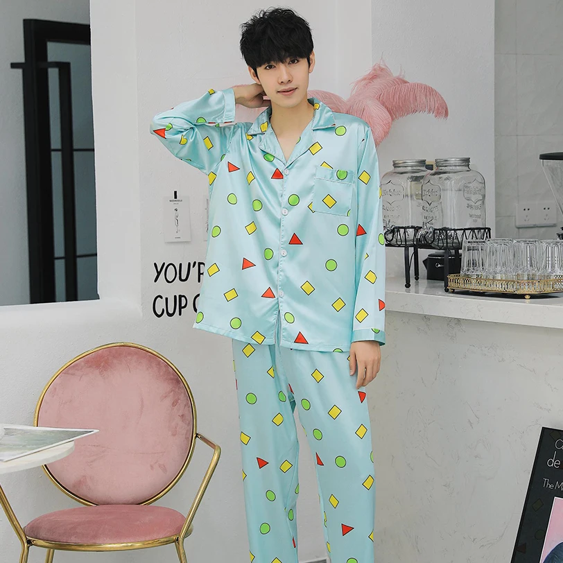 New WAVMIT Men Pajamas Long sleeved Autumn Winter Male Silk Set Men