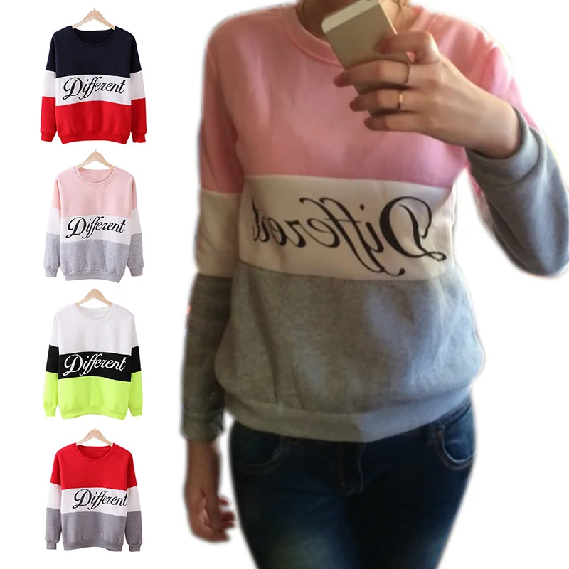 

Autumn Spring Women Hoodies Patchwork Sweatshirt Fleece Tracksuits Long Sleeve O-neck Pullover Tops Dropshipping M8694