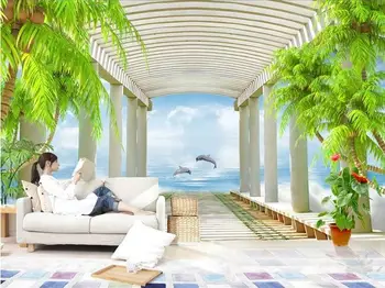 

3d wallpaper custom mural non-woven wall sticker 3 d dolphins corridor landscape painting murals photo 3d wall mural wallpaper