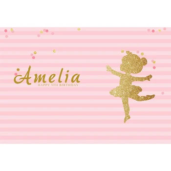

HUAYI Personalised Backdrop For Child 5th Glitter Girl Dance Photo Booth Pink Stripes Art Fabric Gold Background Princess W-655