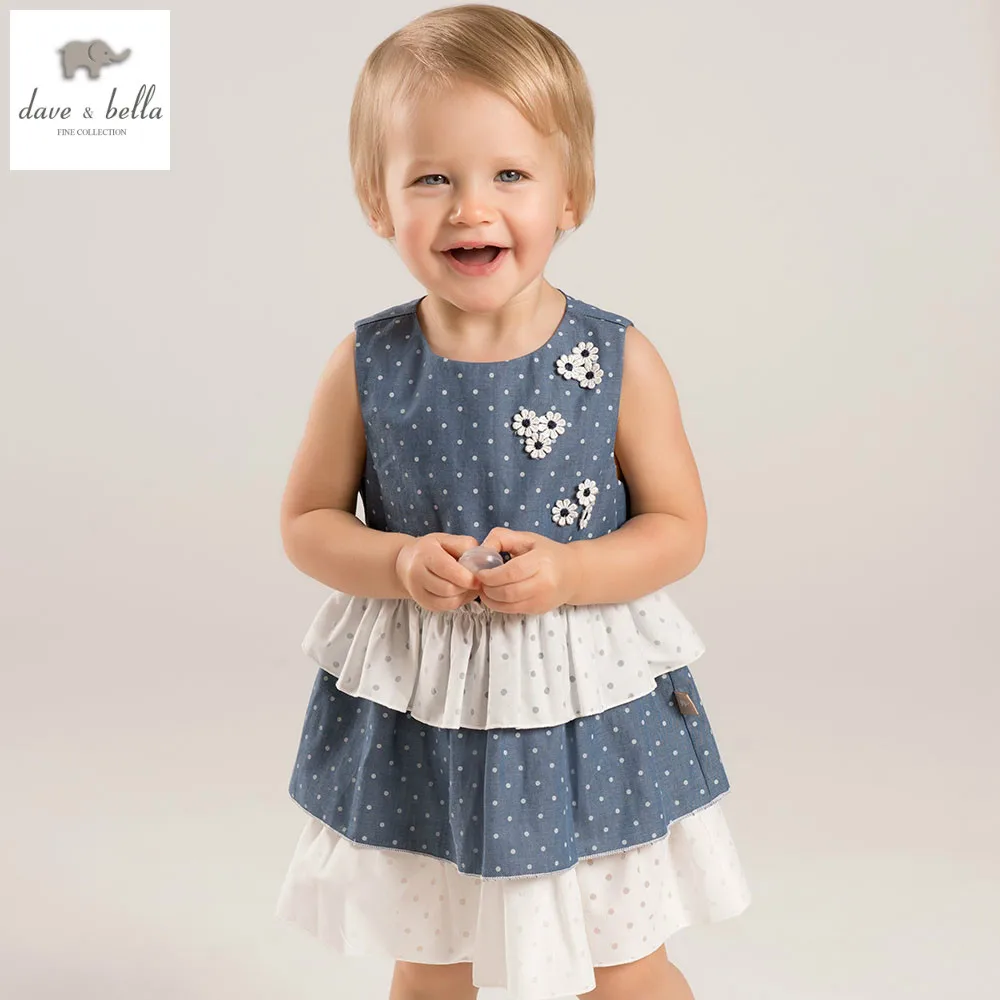 DB5880 dave bella summer baby girls princess dress child dot printed dress kids layered dress