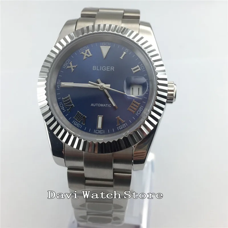 

40mm Blue Dial Stainless Steel Strap Sliver case Automatic Men Watch W2889