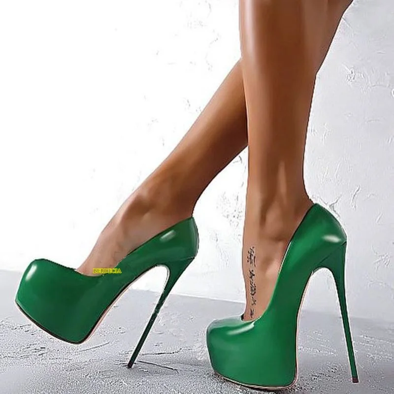 

2017 pure color Women Thin High Heels Round -toe stylish nightclub pumps gorgeous spring trend high platform shoes