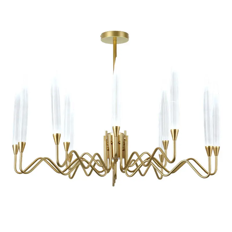 

Nordic Modern simple Hotel luxury decoration Pendant light LED Living room bedroom Gold iron art acrylic shade LED Droplight