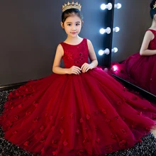 Glizt/Красные кружевные платья с цветочным узором для девочек; платья без рукавов с аппликацией из бисера для первого причастия для девочек; Пышные свадебные платья принцессы