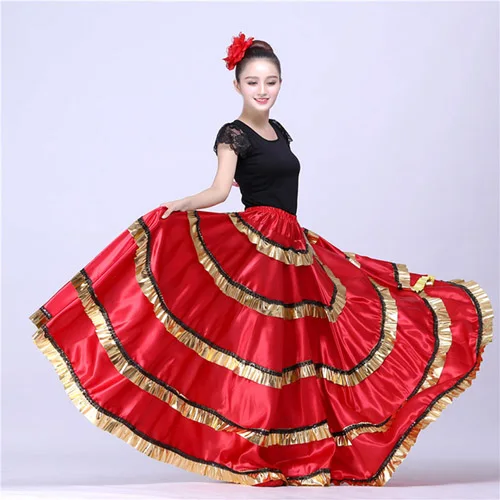 Разноцветная сатиновая многослойная Цыганская юбка 6-12-25 ярдов, юбка для танца живота с рюшами для фламенко/юбка для танца живота - Цвет: 540 degree01