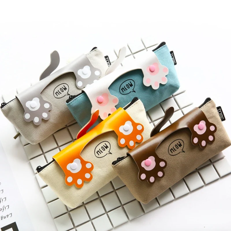 

2pcs/lot Kawaii Big Capacity Canvas Cartoon Cat Paw Pencil Case Simple Pencil Pen Bag School Stationery Kids gift