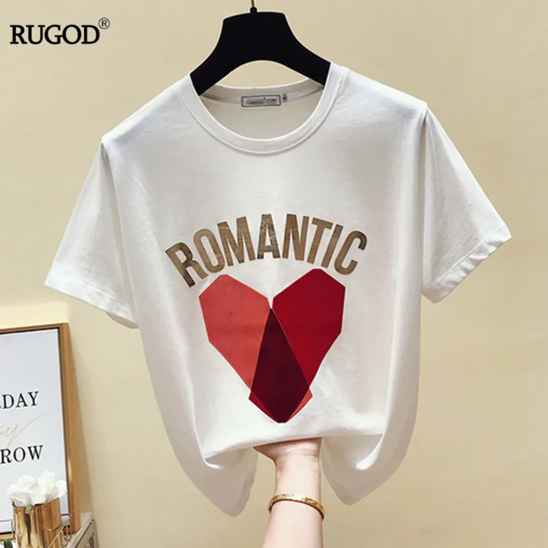 

RUGOD 2019 summer women Geometric heart Print Letter t-shirt o-neck short sleeve korea fashion T shirt casual Tops Harajuku