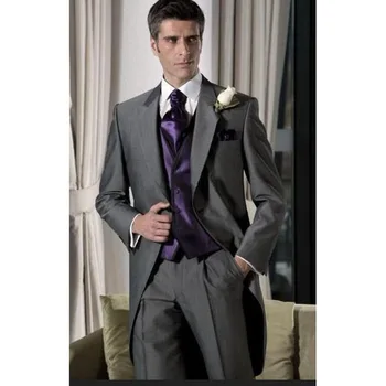 

2020 Fashion Gray Men Wedding Suit Tailcoat Jacket 2018 Best 3 pieces grey Man Prom Groom mens suits Tuxedo (jackets+Pants+Vest)