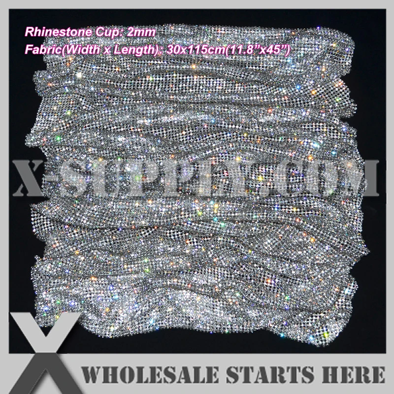 P2 2mm(30x115cm) Metal Rhinestone Fabric Mesh Without Iron On Glue in
