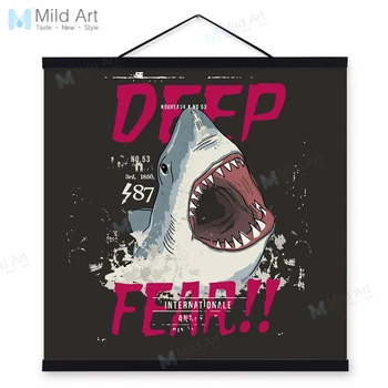 

Modern Abstract Vintage Horror Shark Wooden Framed Hanger Posters Living Room Wall Art Pictures Bar Decor Canvas Painting Scroll