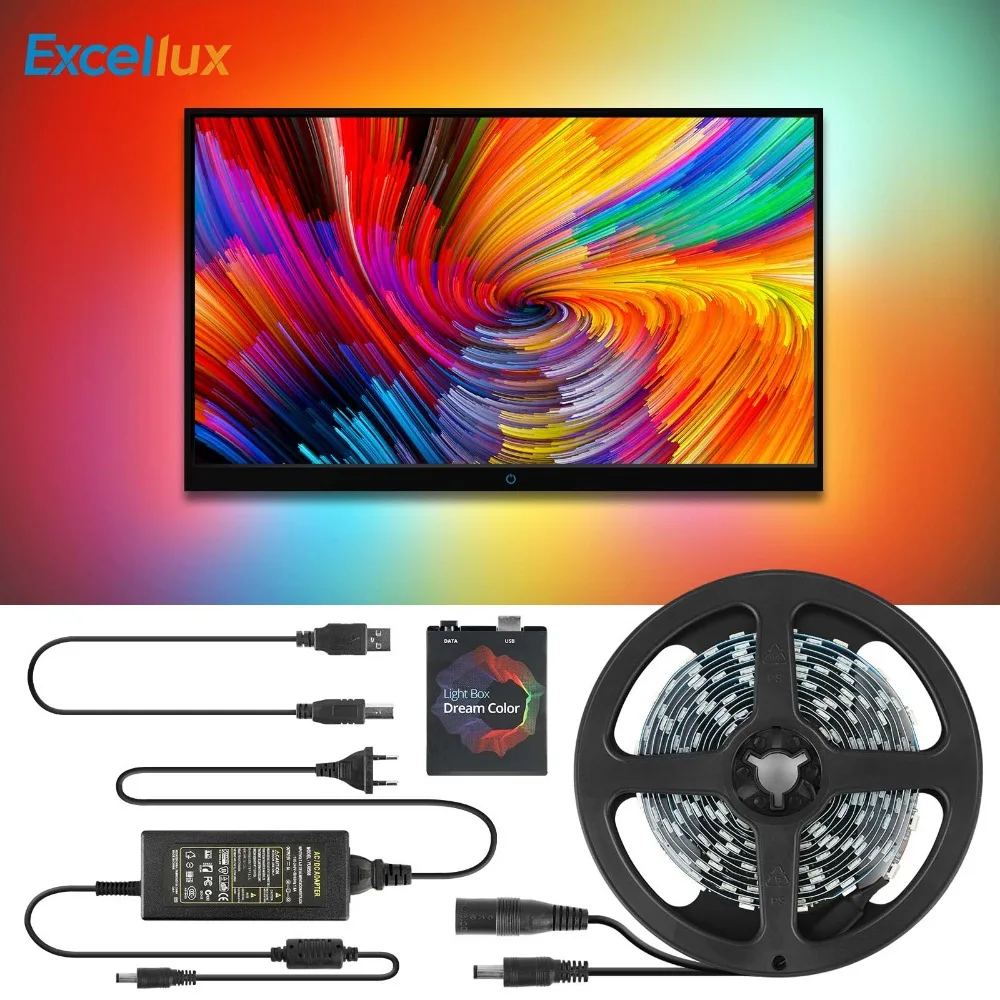 Ambilight-Kit 5 в WS2812B USB светодиодный Srtip 5050 RGB 1 м 2 м 3 м 4 м 5 м цвет мечты для HDTV Настольный ПК экран фоновое освещение