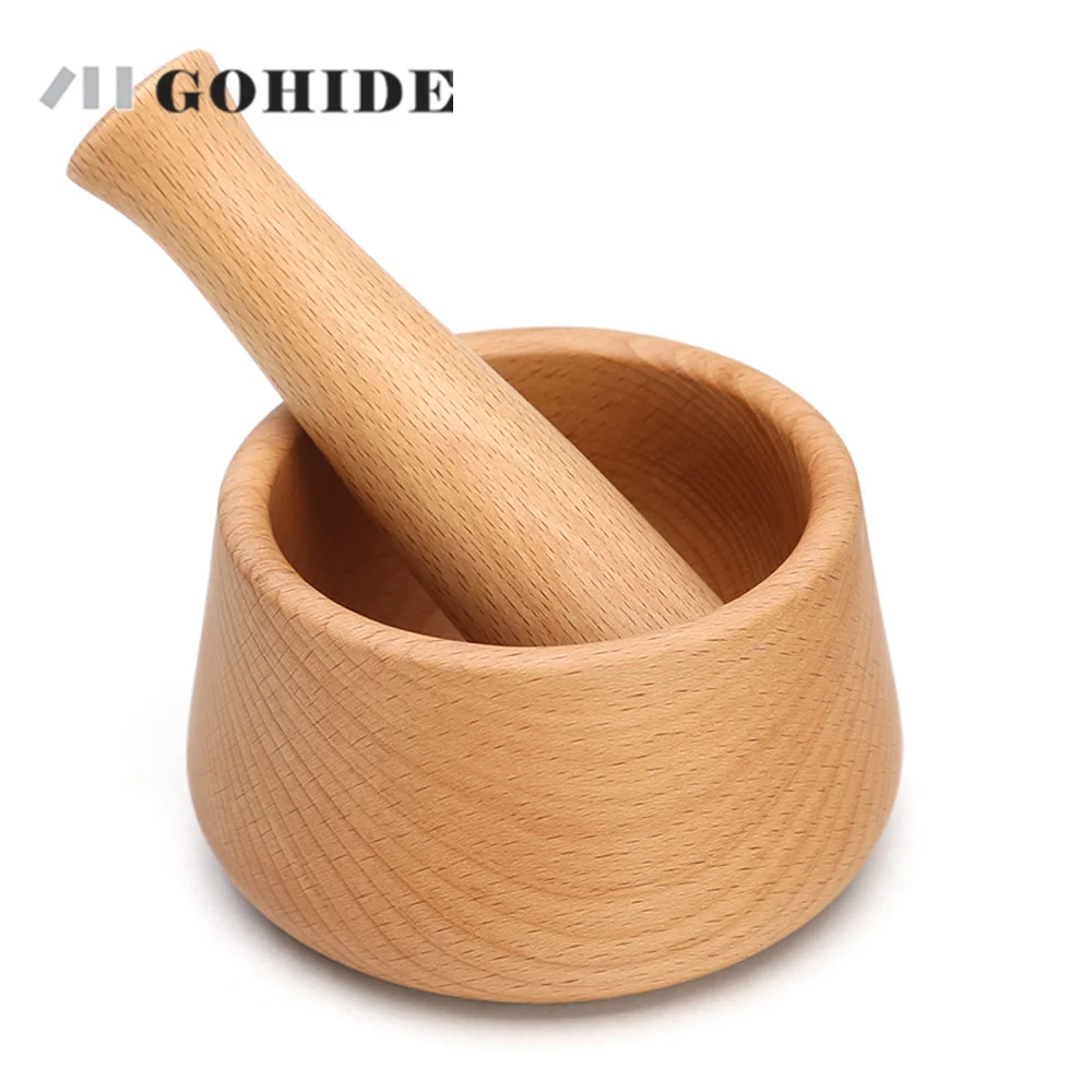 JUH Traditional Natural Wooden Garlic Presser Household Manual Garlic