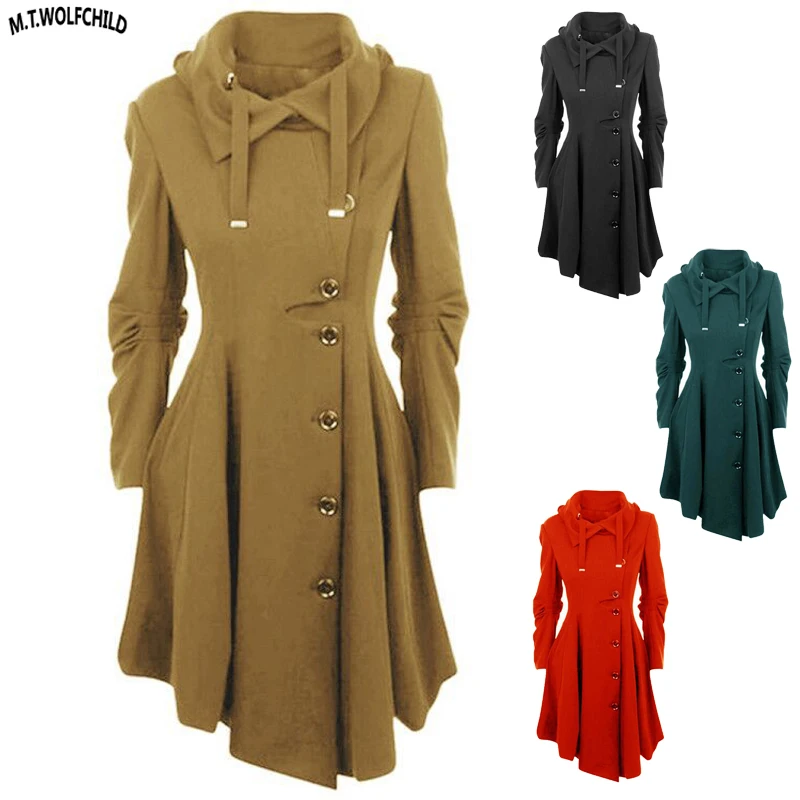 

High quality 2018 Autumn Winter Lady woolen trench coats hooded casual womens clothing outerwear fashion womens Gothic Overcoat