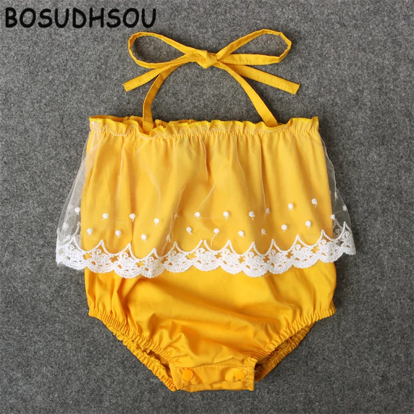

Bosudhsou Children Clothing Newborn Baby Set Jumpsuit Baby Summer Triangle Strap Romper Vintage Lace Floral Print Baby Cloth