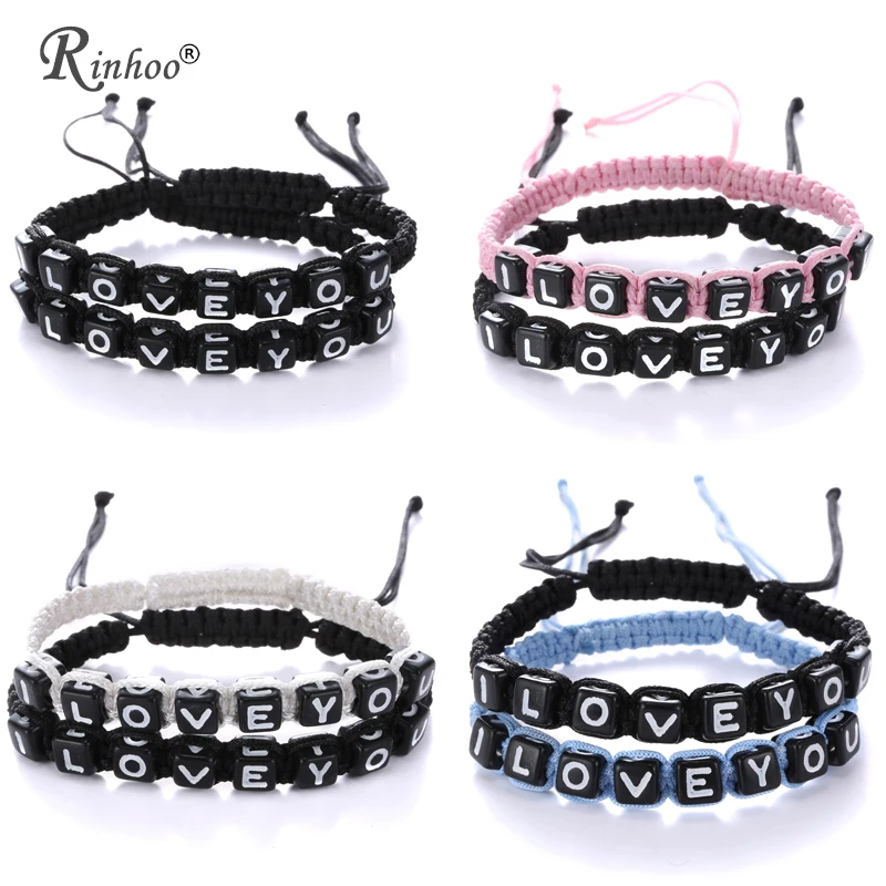 

RINHOO 2pcs I LOVE YOU Couples Bracelets Set Letters Bracelet Set Lovers Handmade Bracelet Set Jewelry For Women Men