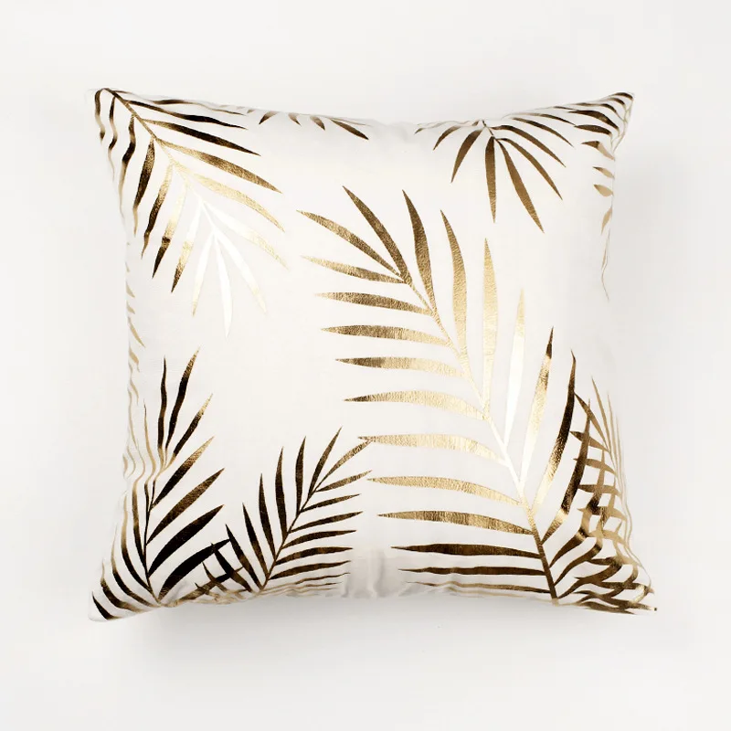 

Bronzing Leaves letters Cushion Cover Gold Printed Pillow Cover Decorative Pillow Case Sofa Seat Car Pillowcase Soft