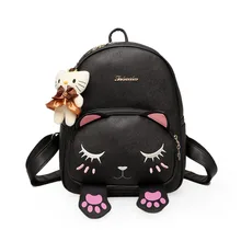 Hübsch Katze Rucksack Ohr Frauen Leder Rucksäcke Mädchen Schule Rugzak Schwarz Nette Qualitäts PU Rucksack Mit Geschenk Bär LY1894