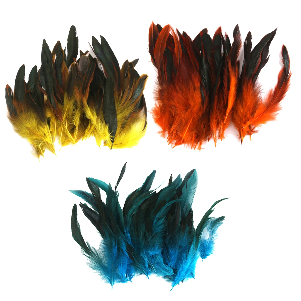 150 Pieces Colorful Dyed Rooster Feathers 12-18cm/4-7inch Yellow Blue Orange