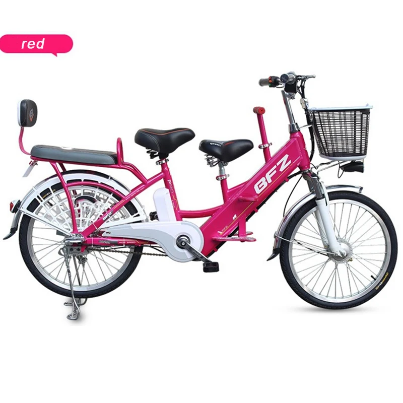 Discount Parent-offspring electric bicycle 60V 250W brushless motor lithium battery double person bike LED lamp 3