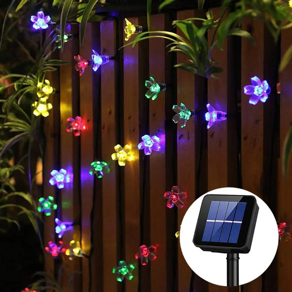 50 LED Solar Peach Lights String Outdoor Christmas Tree Decoration Colorful Lamp 