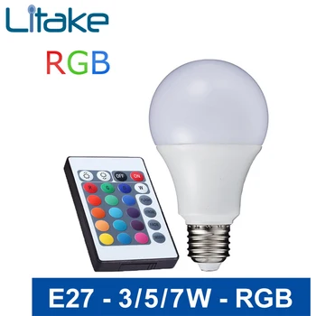 

Litake RGB LED Bulb E27 5W 10W 110V 220V SMD5050 Multiple Color Remote Control RGB Lampada LED