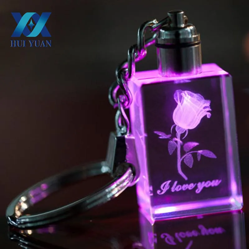 2017 New Rose Flower Crystal Lamp LED Keychain Light Colorful Luminous