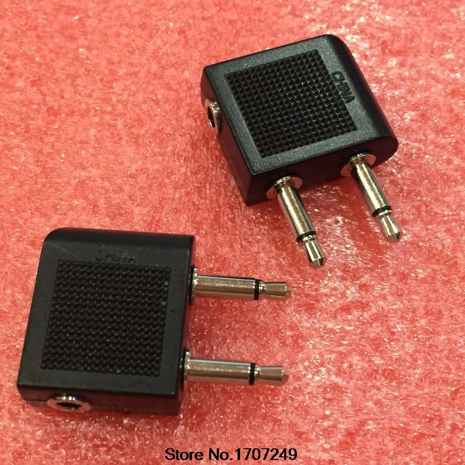 Free Shipping 500pcs New Gold 3 5mm to Dual x 3 5mm Airplane Airline Headphone Earphone Jack Audio Adapter Black