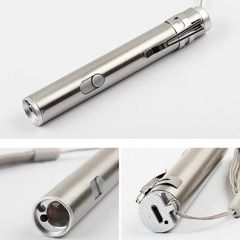 3 в 1 500LM мини USB Перезаряжаемый светодиодный лазерный УФ ручка-фонарик многофункциональная лампа с батареей для наружного CLH@ 8