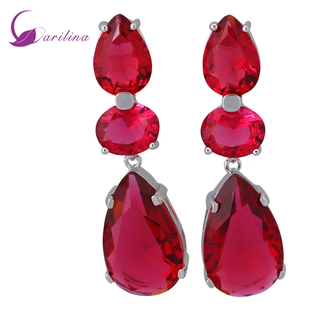 Wedding Accessories Hot Pink Cubic Zirconia 925 Sterling Silver Wedding Accessories Hot Pink Cubic Zirconia 925 Sterling Silver Overlay Red Dangle Earrings Fashion Jewelry E475