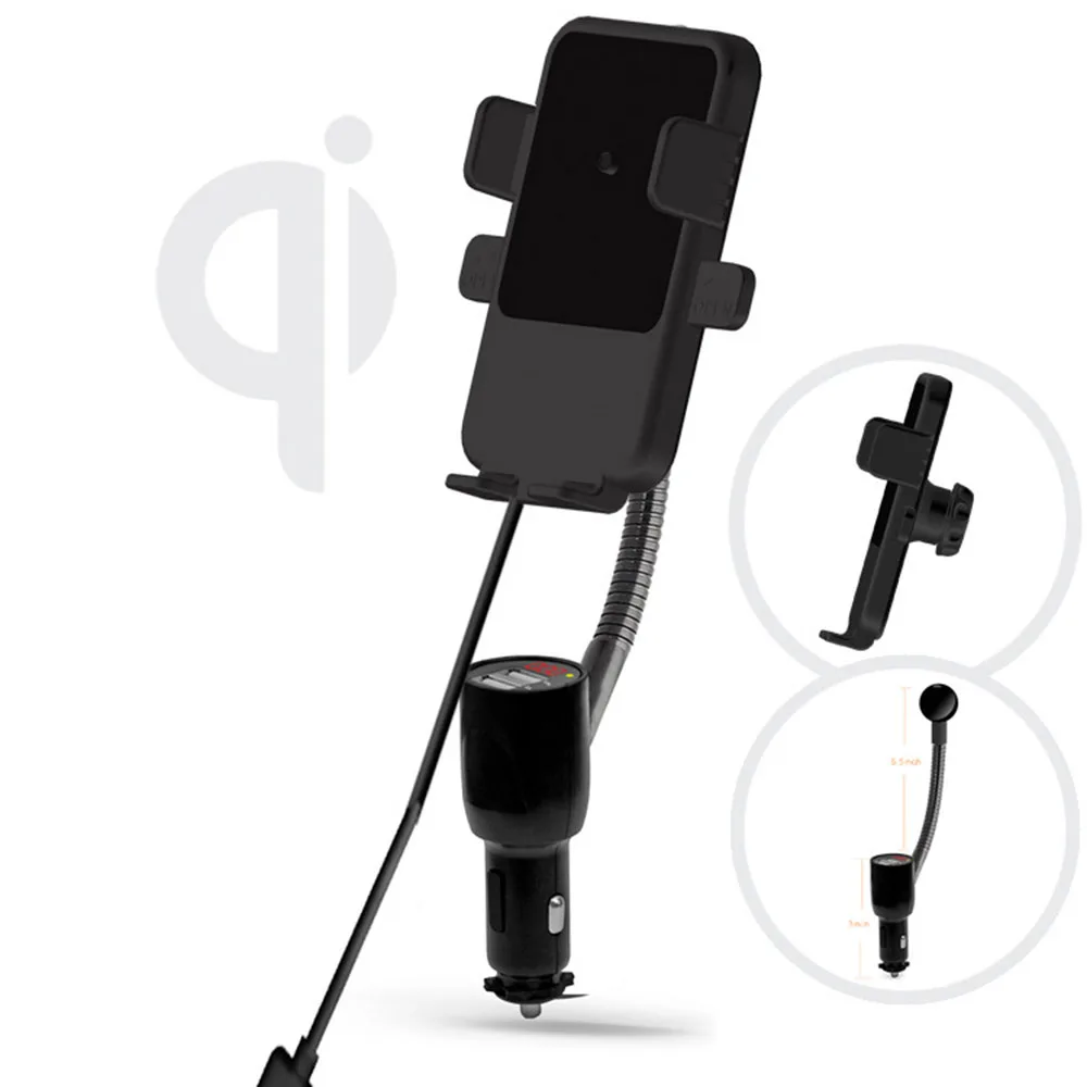 

Cigarette Lighter Car 2 USB Qi Wireless Phone Charger Holder for iPhone XS XR X 8 Samsung S10 9 8 7 for Xiaomi Mix 2S Huawei p20