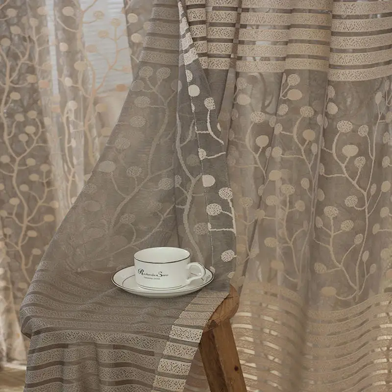 Коричневая/белая дышащая сетка жаккардовая занавеска ткань тюль Балконная оконная занавеска s для гостиной кухни занавески AP094-30 - Цвет: Coffee outer Voile