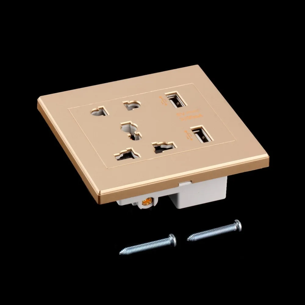 Dual USB Port 5V 2100MA Electric Wall Charger Port Dock Socket Power Outlet Electricity AC Power Panel Plate Gold Color