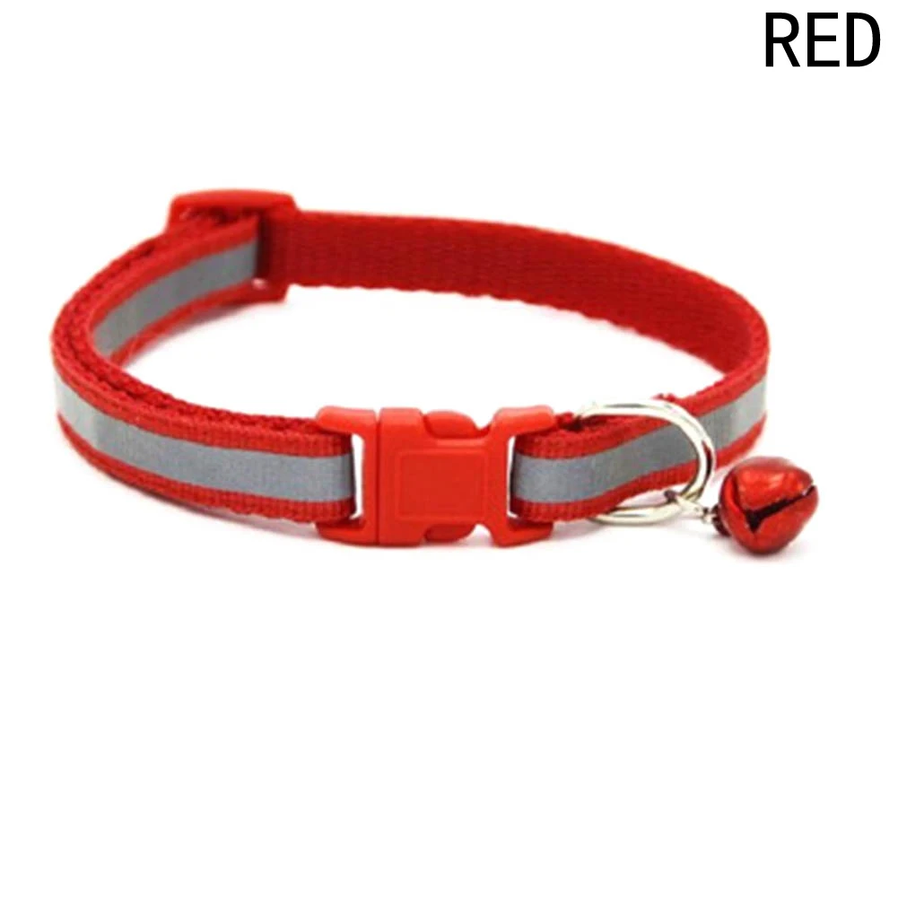 

2017 Colorful Pet Necklace Collars Glossy Reflective Safety Buckle Collar With Bell Dogs Cats Puppy Kitten Lovely Gift 5 colors