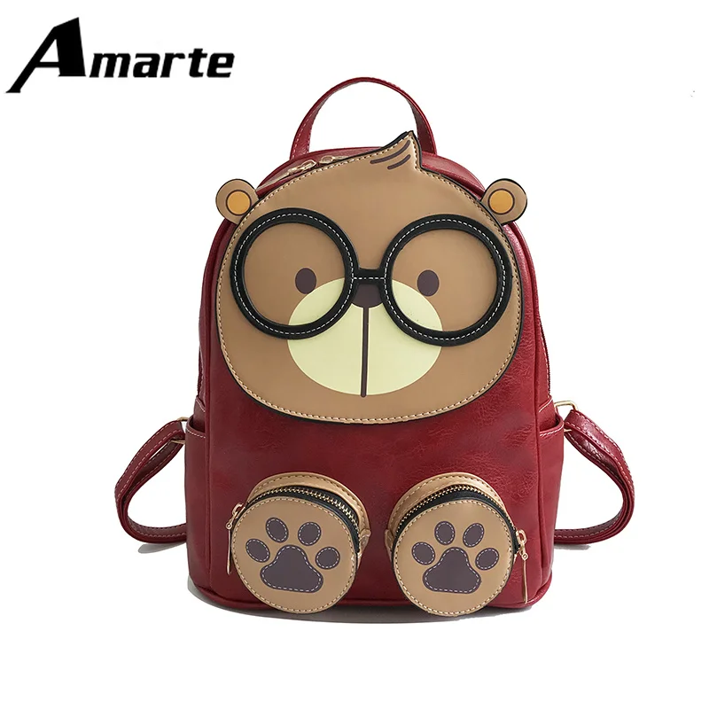 

Female Shoulder Bag 2018 New Cute Student Cartoon Cream Bear Campus Small Backpack Casual Personality Cute College Wind PU Bags