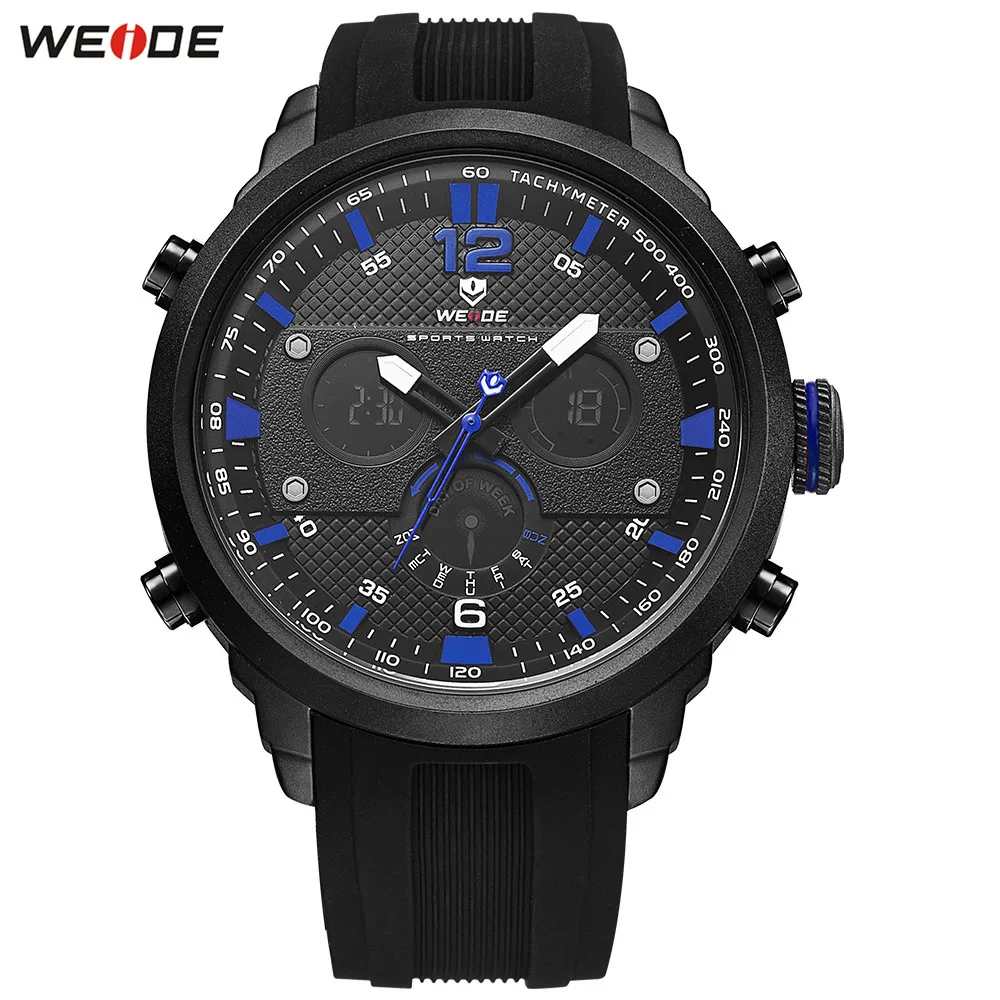 

Original Top Fashion WEIDE LED Male Watch 30m Waterproof Sport Watch Men Digital Quartz Watch Stopwatch Silicone Band Wristwatch