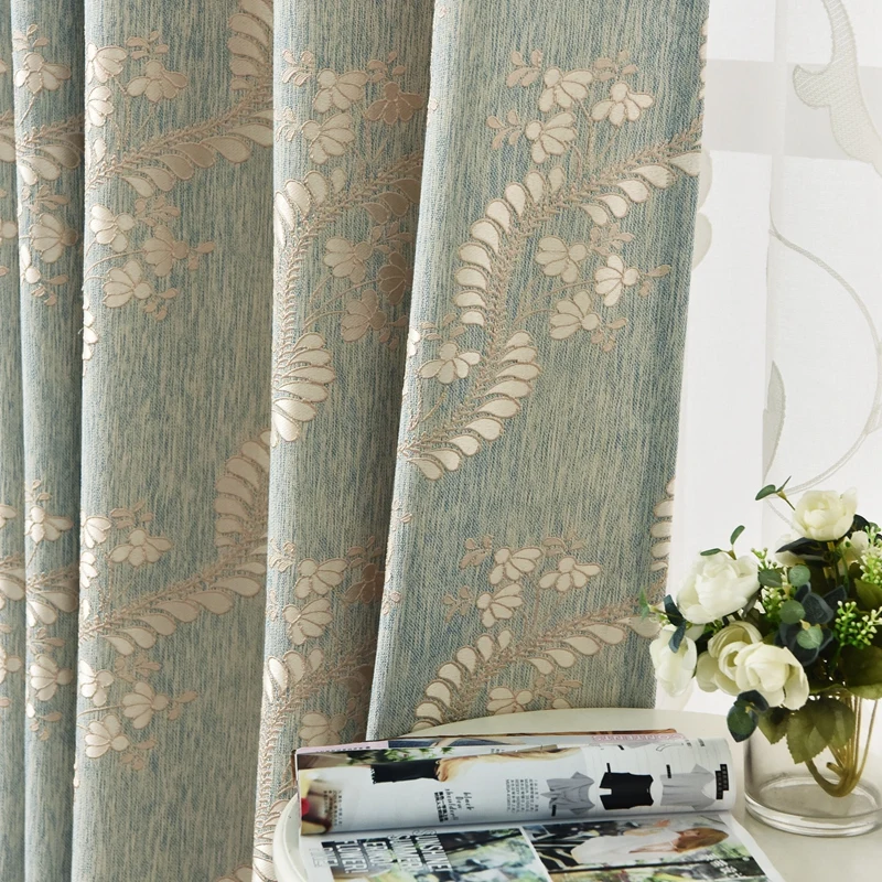 

Custom curtain American country Vines jacquard cloth bedroom livingroom elegant cotton blackout curtain drape tulle M173
