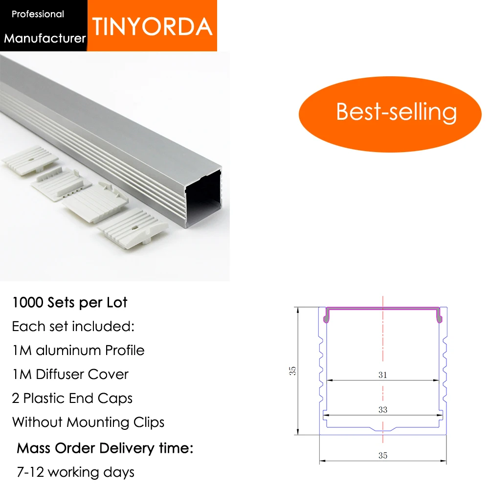 

Tinyorda 800Pcs (1M Length) Led Alu Profile Led Channel Profil for 30mm LED Strip Light 1M LED Profile Alu Profile channel