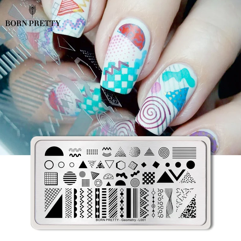 

BORN PRETTY Geometry Nail Stamping Plates Rectangle Stainless Steel Lines Arrow Nail Art Image Template Geometry Pattern
