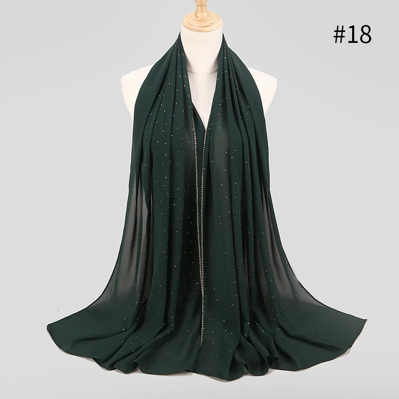 Жемчужные шифоновые мусульманские шали пашмины повязка для головы хиджаб обёрточная бумага длинный головной шарф для дам одноцветная бандана женский платок Femme - Цвет: 18