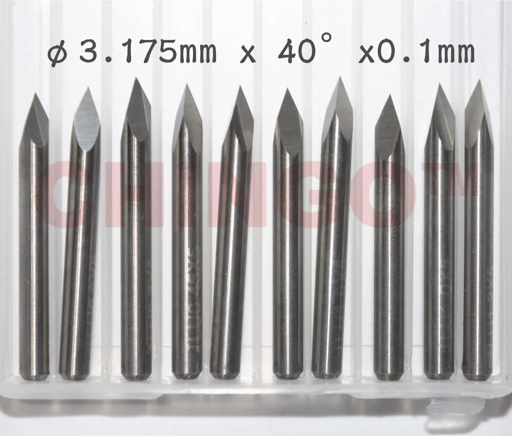 

3.175mm*40degree*0.1mm,10pcs,CNC machine solid carbide end mill,milling cutter,MDF,Aluminum,copper,zinc,stainless steel,jade
