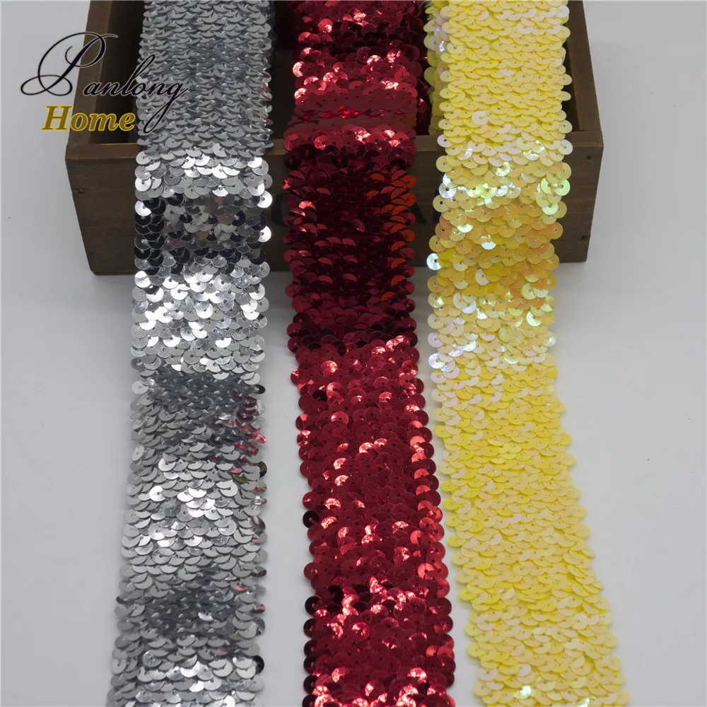 

PanlongHome 5 rows 45mm Gold/Silver stretch sequined lace elastic paillettes ribbon DIY Belts/Underwear/Shorts/Hair accessories