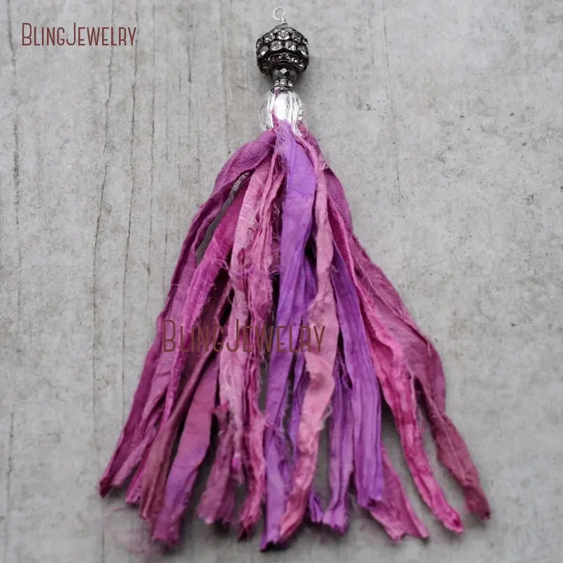 20171213-PM8963- Cerise Pink Sari Silk Tassel Pendant Antique Silver_5