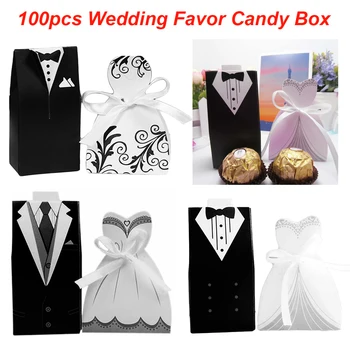 

100pcs Bride And Groom Dresses Wedding Candy Box Gifts Favor Box Wedding Bonbonniere DIY Event Party Supplies gift bag