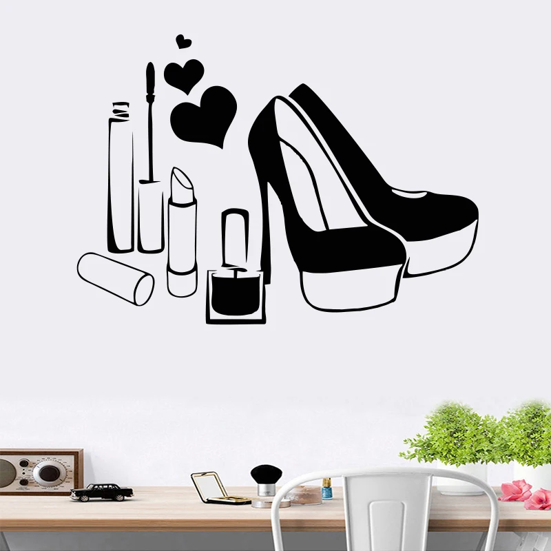 

E866 Shoes High heels Makeup Lipstick Beauty Salon Girls Wall Art Stickers Decals Vinyl Home Room Decor