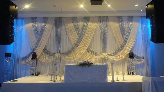 

Free Shipping 3m*6m White Wedding Backdrop Curtain With silver sequin Drape Swag For Wedding Decoration