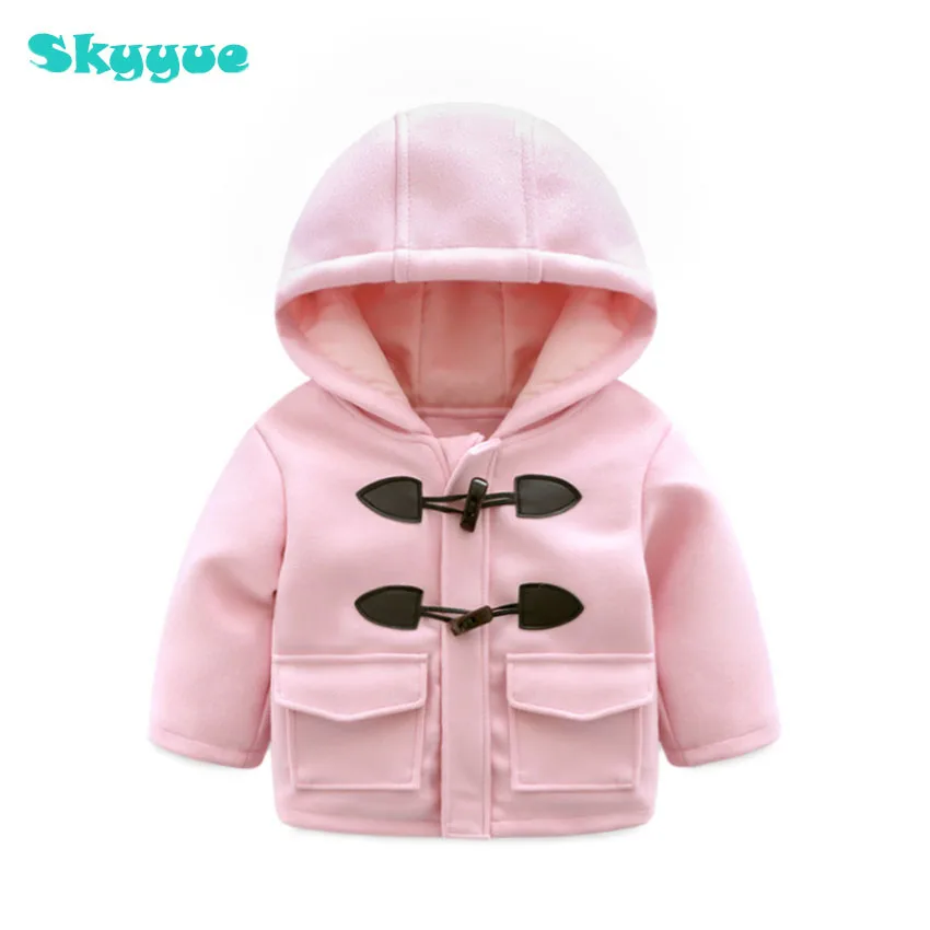 

Toddler trench coat 2018 new Winter Autumn fashion hooded warm thick Girl Coat Horn buckle windbreaker pink