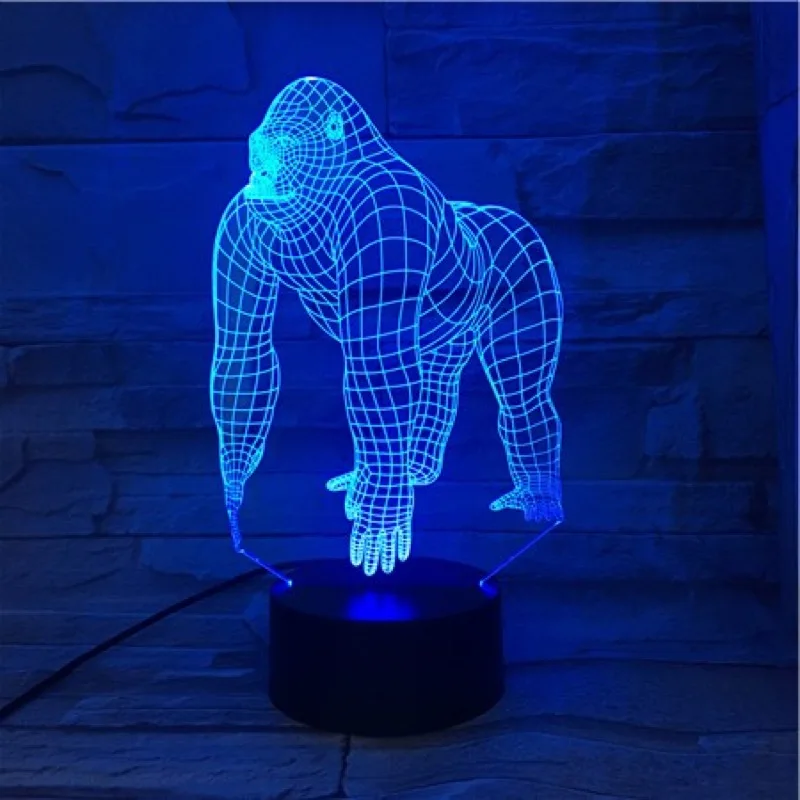Животное орангутанг Hylobatidae обезьяна 3D лампа RGB светодиодный USB Иллюзия ночной