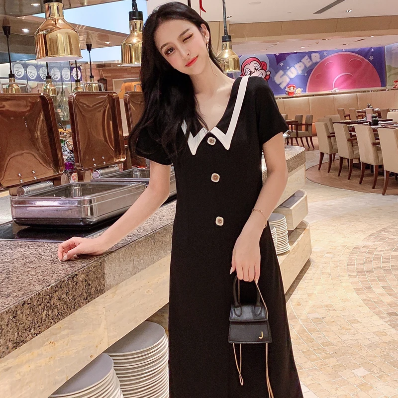 

Summer Cotton Women Shirt Dress Slim Midi School Office Elegant Lady Vintage Button Dress Retro Casual Korean Runway Vestido New
