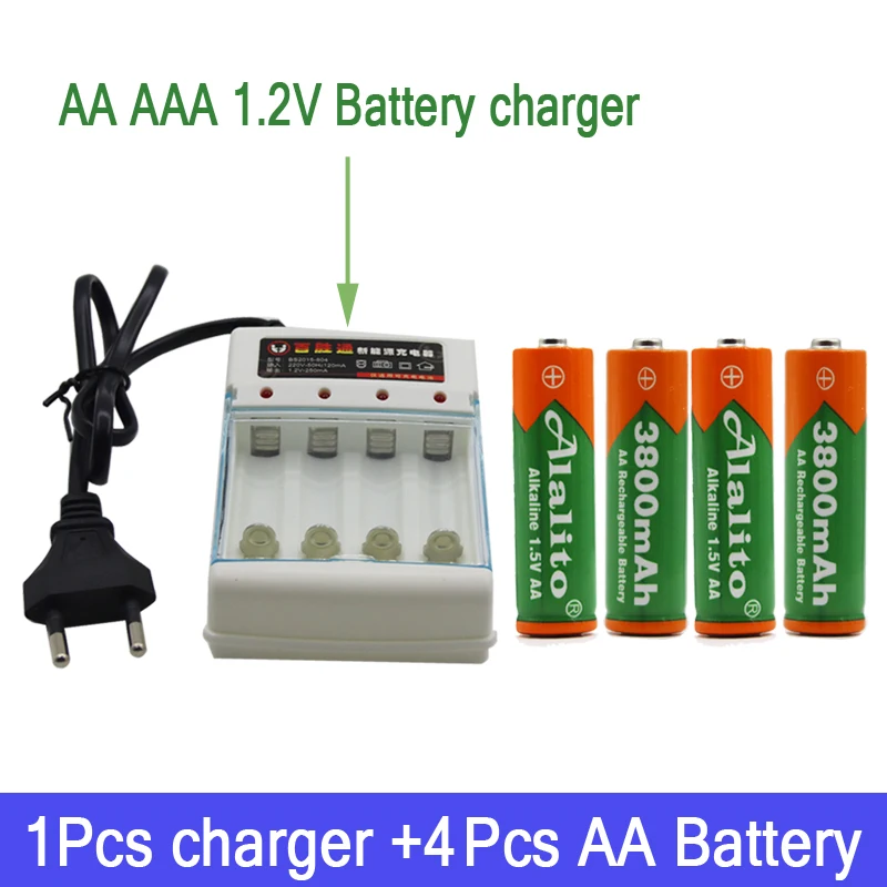 Новым ярлыком 3800 MAH перезаряжаемые батареи AA 1,5 V. Перезаряжаемые Alcalinas drummey+ 1 шт., размер: 4-элементная батарея зарядное устройство